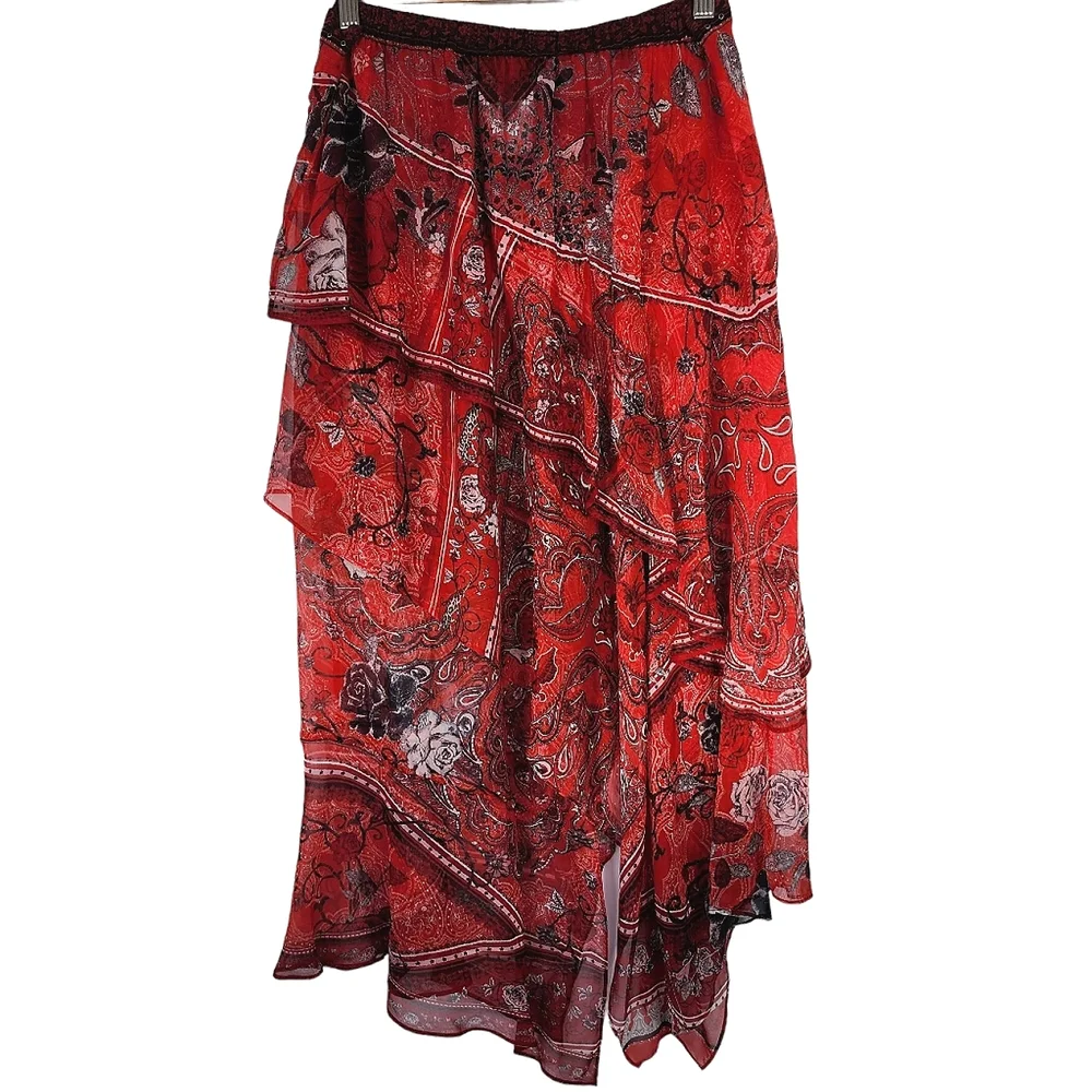Camilla long skirt embellished hankerchief style red & paisley - size 16 - Picture 14 of 17